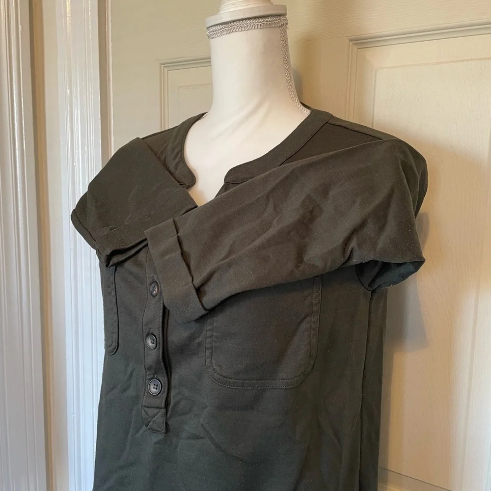 Old Navy Army Green 3/4 Sleeve Buttoned Mandarin Collar Women’s Blouse Small